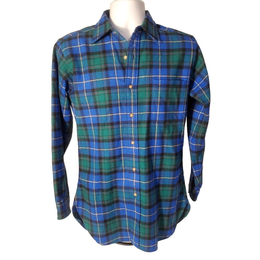 Pendleton Flannel Shirt Mens‎ Blue/Green Plaid 100% Wool Size Small
